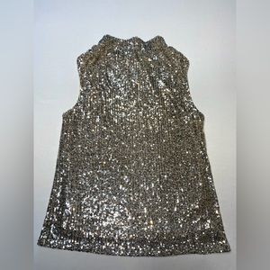 Cable & Gauge Champagne Sequined
Cowl-Neck Top Blouse Lined Sparkling